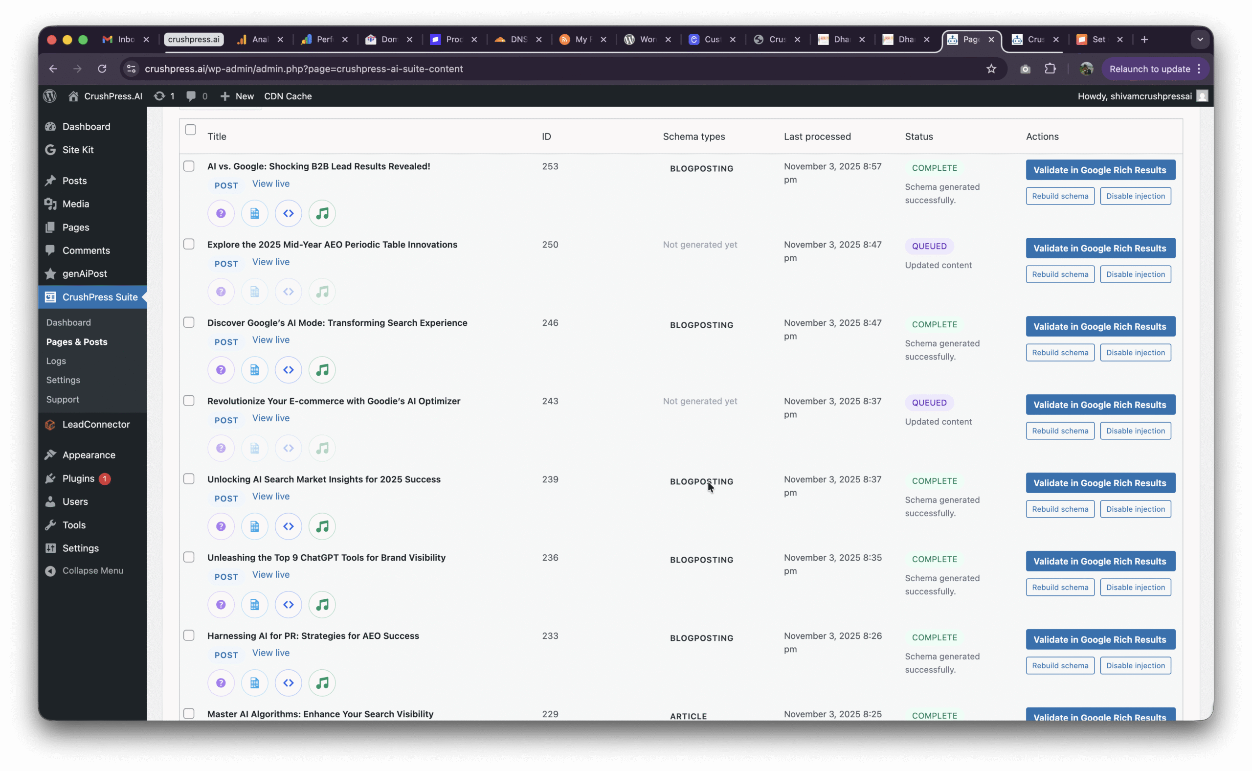 crushpress.ai wordpress plugin dashboard