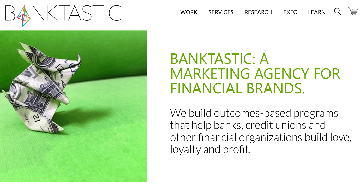 ```json
{
"alt": "Banktastic logo with origami dollar fish on green background, promoting marketing services for financial brands.",
"caption": "Transform your financial brand with Banktastic’s innovative marketing solutions, where creativity meets profitability. Discover strategies that build love and loyalty.",
"description": "This image features the Banktastic logo accompanied by an origami fish made from a dollar bill, set against a bright green background. It showcases Banktastic as a marketing agency focusing on financial brands by providing outcomes-based programs. The design symbolizes innovation and creative solutions tailored for banks, credit unions, and financial organizations looking to enhance brand loyalty and profitability."
}
```