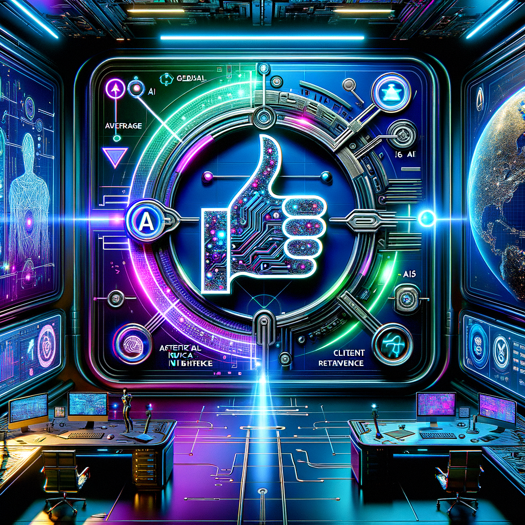 ```json
{
  "alt": "Futuristic control room with digital screens and a large thumbs-up symbol, surrounded by neon lights and global maps.",
  "caption": "Step into the future with this high-tech command center, where digital interfaces and neon brilliance illuminate a universe of possibilities.",
  "description": "This image depicts a futuristic control room featuring an array of digital screens and a prominent thumbs-up symbol at the center. The room is illuminated with neon lights in vibrant blues and purples, adding a cybernetic atmosphere. Detailed interfaces display various symbols and graphics related to artificial intelligence, while a global map is visible on the side. The setup includes high-tech desks with multiple screens, embodying a scene of advanced technology and innovation."
}
```