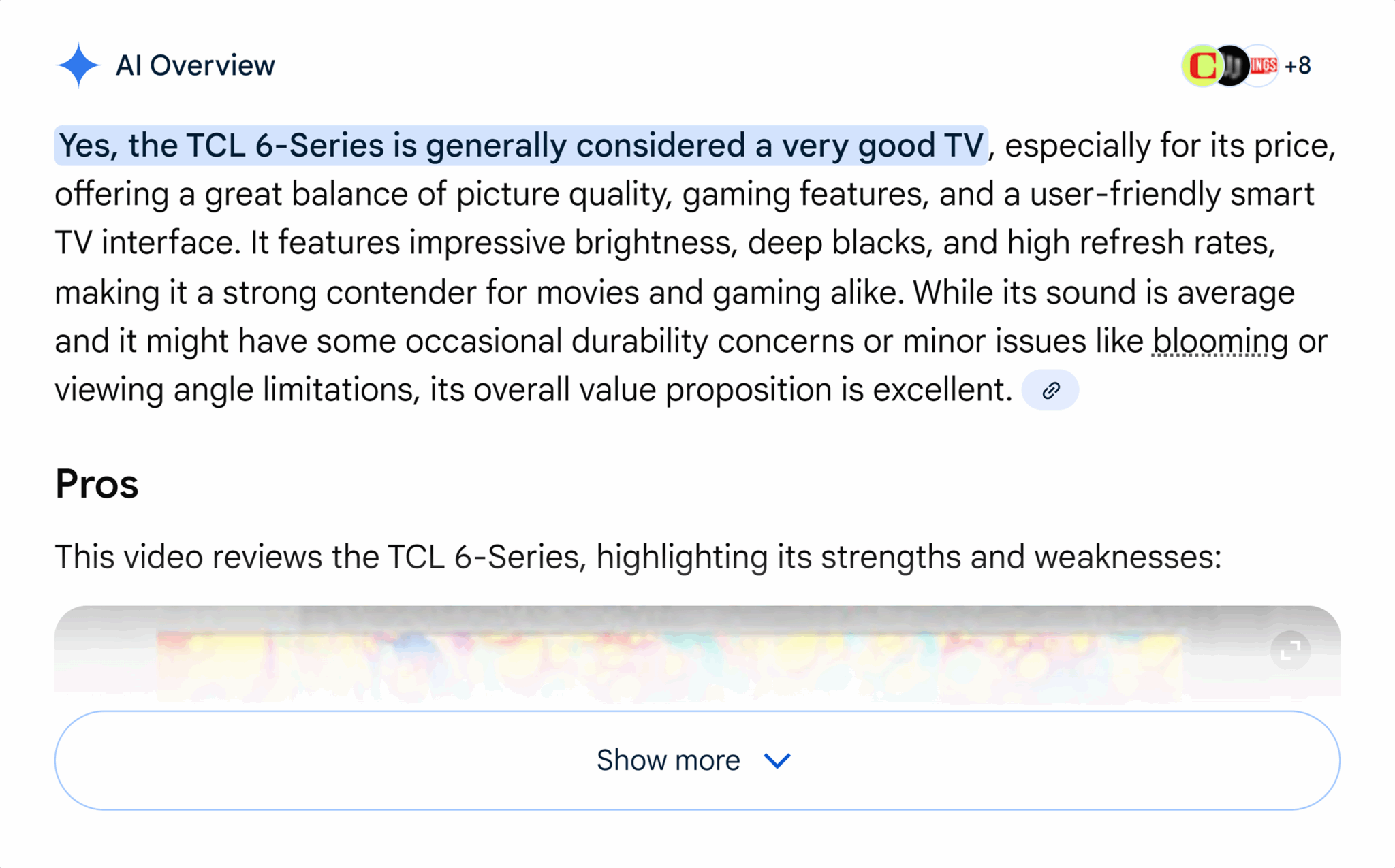 ```json
{
  "alt": "Text review of the TCL 6-Series TV highlighting its strengths and weaknesses.",
  "caption": "Discover why the TCL 6-Series TV is celebrated for its picture quality and gaming features, balancing affordability with performance.",
  "description": "This image features a text review of the TCL 6-Series TV, emphasizing its value for money with excellent picture quality, gaming features, and a smart TV interface. The text acknowledges minor issues like blooming and sound quality but highlights the TV’s competitive edge for movies and gaming. Keywords: TCL 6-Series, TV review, picture quality, gaming features, smart TV."
}
```