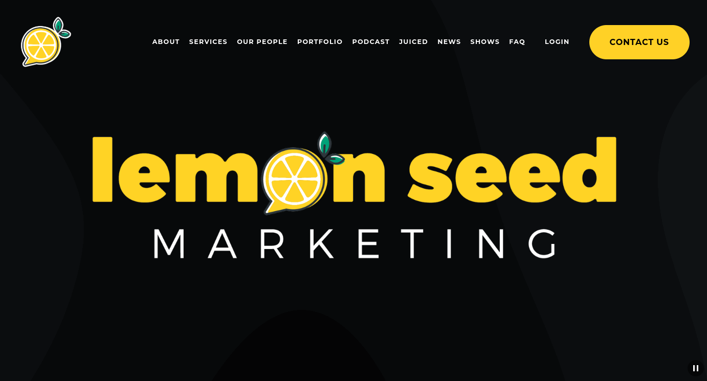```json
{
"alt": "Black background with Lemon Seed Marketing logo featuring a sliced lemon graphic and yellow text.",
"caption": "Discover the zest of Lemon Seed Marketing! A fresh approach with a vibrant logo featuring a sliced lemon, set against a sleek black backdrop. Ready to invigorate your brand?",
"description": "This image showcases the Lemon Seed Marketing logo on a black background. The logo creatively incorporates a sliced lemon graphic, with 'lemon seed' in bold yellow and 'MARKETING' in white text below. The design is modern and eye-catching, perfectly embodying the company’s vibrant and fresh branding approach. A navigation menu is at the top, featuring sections like About, Services, and Portfolio, with a standout yellow 'Contact Us' button."
}
```