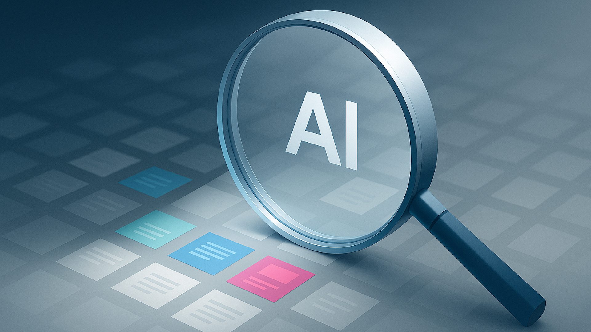 ```json
{
  "alt": "Magnifying glass over AI text on a digital grid background",
  "caption": "Exploring the depths of Artificial Intelligence: A magnifying glass focuses on 'AI', signifying discovery and understanding in the digital age.",
  "description": "A magnifying glass hovers over the letters 'AI' set against a digital grid background, highlighting concepts of exploration and analysis in artificial intelligence. The background consists of various square icons in shades of blue and grey, symbolizing digital data and technology. The image represents the growing field of AI, inviting viewers to delve deeper into its complexities and capabilities."
}
```