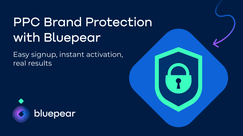 ```json
{
  "alt": "PPC Brand Protection with Bluepear featuring a padlock shield icon on a dark background.",
  "caption": "Secure your brand with Bluepear's PPC protection. Enjoy easy signup and instant activation for real results!",
  "description": "This image promotes Bluepear's PPC Brand Protection service. The design features a blue shield with a padlock, symbolizing security. The text highlights key benefits like easy signup and instant activation. Bluepear’s logo is at the bottom left, set against a dark background, making it visually striking and modern."
}
```