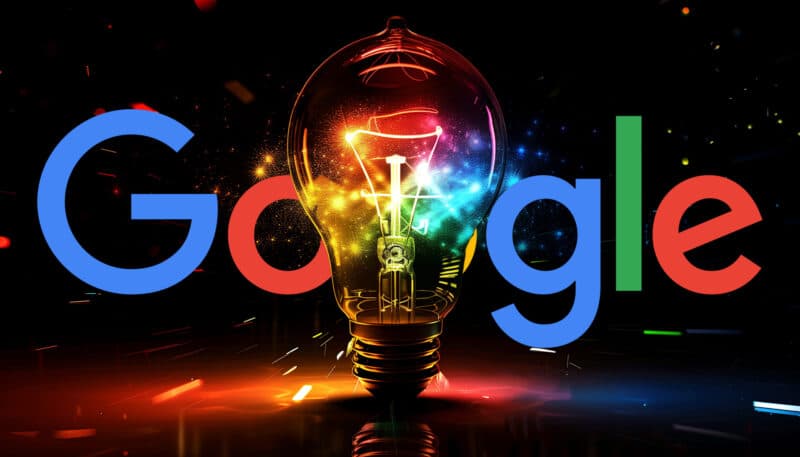 ```json
{
"alt": "Google logo behind an illuminated light bulb with multicolored glow on a dark background.",
"caption": "A bright idea in innovation: The Google logo shines through a glowing light bulb, reflecting creativity and technology.",
"description": "This image features the Google logo prominently displayed behind an illuminated light bulb. The bulb emits a vibrant multicolored glow, symbolizing innovation and creativity on a dark background. The interplay of light and color represents Google’s commitment to technological advancement. Perfect for themes related to technology, innovation, or creative thinking."
}
```