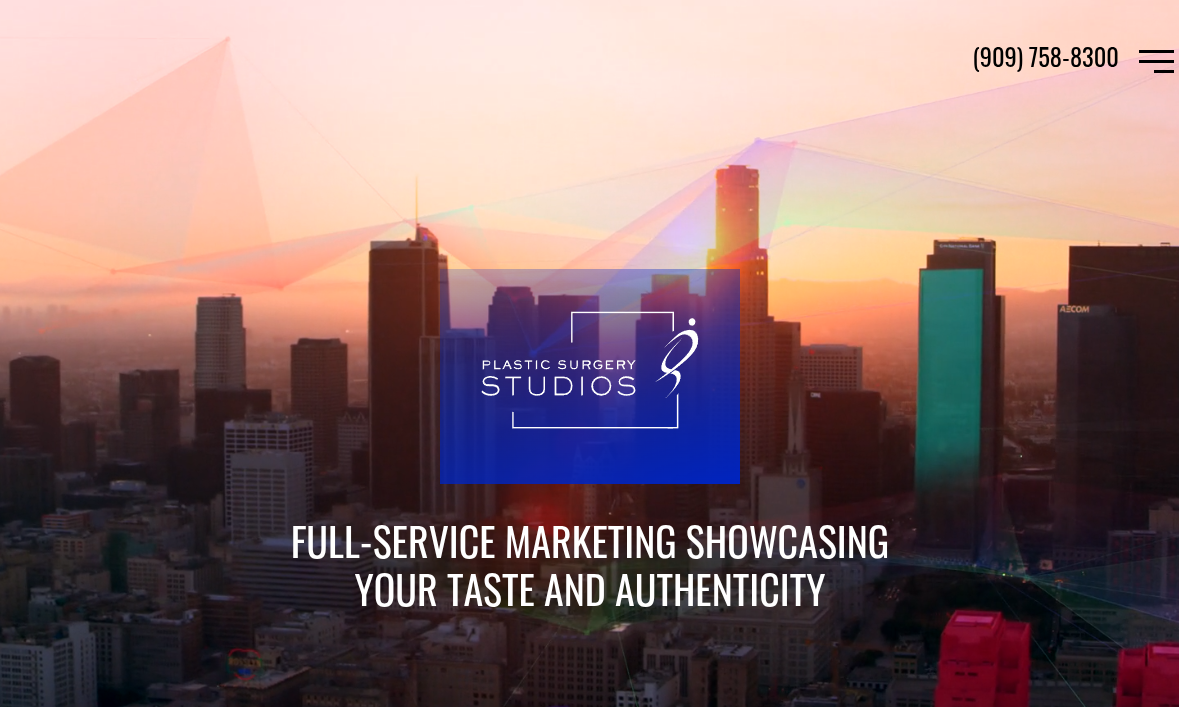 ```json
{
  "alt": "Cityscape with skyscrapers at sunset and a marketing tagline overlay.",
  "caption": "Capture your brand's essence with our full-service marketing, designed to reflect your unique taste and authenticity against a stunning cityscape backdrop.",
  "description": "This image features a cityscape at sunset with towering skyscrapers silhouetted against a colorful sky. Overlaid is the logo for 'Plastic Surgery Studios' and the tagline 'Full-Service Marketing Showcasing Your Taste and Authenticity.' The image conveys a blend of urban sophistication and creative marketing potential, ideal for branding and digital marketing discussions."
}
```