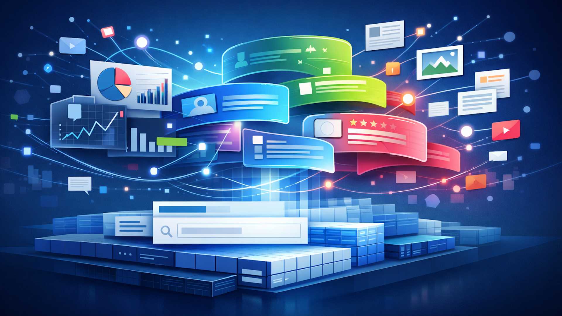 ```json
{
  "alt": "Digital illustration of data network with colorful charts and graphs on a blue background.",
  "caption": "Visualizing a digital data network, this vibrant illustration showcases dynamic charts and graphs, highlighting the flow of information in a connected world.",
  "description": "This digital illustration presents a visual data network, featuring colorful graphs, charts, and icons against a blue background. Various data elements such as pie charts and bar graphs float above a digital platform, symbolizing the complexity and interconnectivity of modern data systems. Ideal for themes around technology, data analysis, and digital communication. Keywords: data network, digital illustration, charts, connectivity, information flow."
}
```