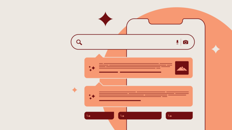 ```json
{
  "alt": "Illustrated mobile interface with search bar and message bubbles.",
  "caption": "Dive into a sleek digital world with this stylish mobile search interface, perfect for modern on-the-go information seekers.",
  "description": "This image features an illustrated design of a mobile phone interface, with a search bar at the top and two message bubbles below. Each bubble includes text lines and an image icon, set against a backdrop of abstract shapes in soft orange tones. The overall aesthetic is minimalistic, highlighting a user-friendly experience suitable for applications on smartphones. Keywords: mobile interface, digital design, search bar, minimalistic illustration."
}
```
