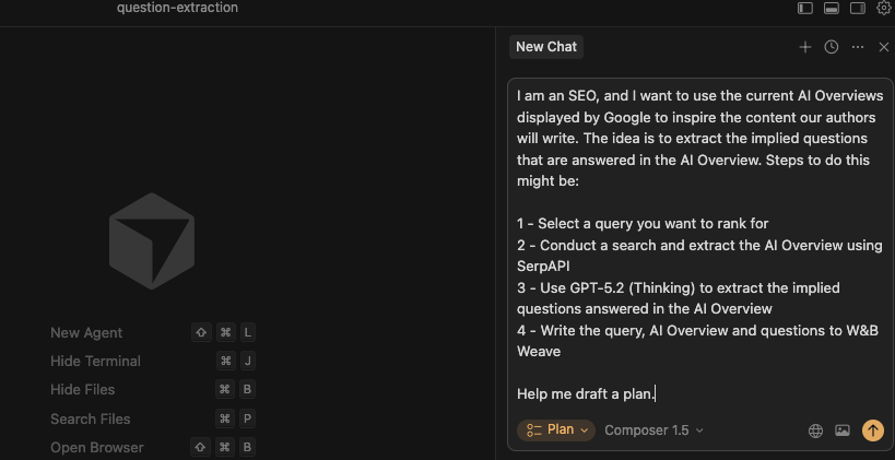 ```json
{
  "alt": "Screenshot of a digital note outlining a plan for using AI in SEO content strategy.",
  "caption": "Exploring innovative SEO strategies with AI: A detailed plan to harness AI-generated insights for content creation.",
  "description": "This image features a screenshot of a digital workspace detailing a plan for leveraging AI in SEO content strategy. The note outlines steps including selecting queries, conducting searches, and using AI to extract questions and insights. The interface shows various tool options and written content, reflecting a modern approach to integrating AI technologies in SEO planning. Keywords include AI, SEO, content strategy, and digital planning."
}
```