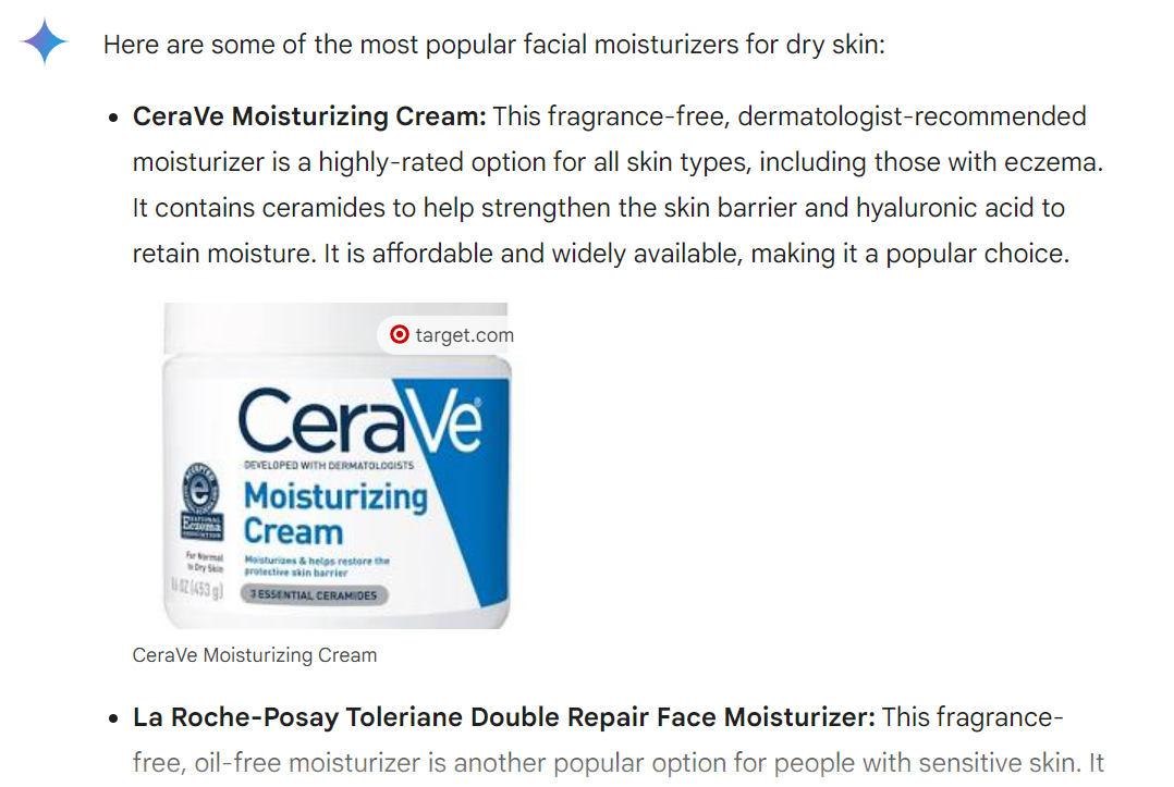 ```json
{
"alt": "CeraVe Moisturizing Cream container shown, highlighting popular moisturizer choice with ceramides and hyaluronic acid for dry skin.",
"caption": "Discover the skin-loving benefits of CeraVe Moisturizing Cream, a dermatologist-recommended favorite for dry skin, featuring ceramides and hyaluronic acid.",
"description": "The image features a container of CeraVe Moisturizing Cream, a leading moisturizer known for its fragrance-free and dermatologist-recommended formula. It contains essential ceramides and hyaluronic acid to strengthen the skin barrier and retain moisture, making it suitable for all skin types, including those with eczema. Its affordability and effectiveness contribute to its popularity among consumers looking for quality skincare solutions. Keywords: CeraVe, moisturizer, ceramides, hyaluronic acid, skincare."
}
```