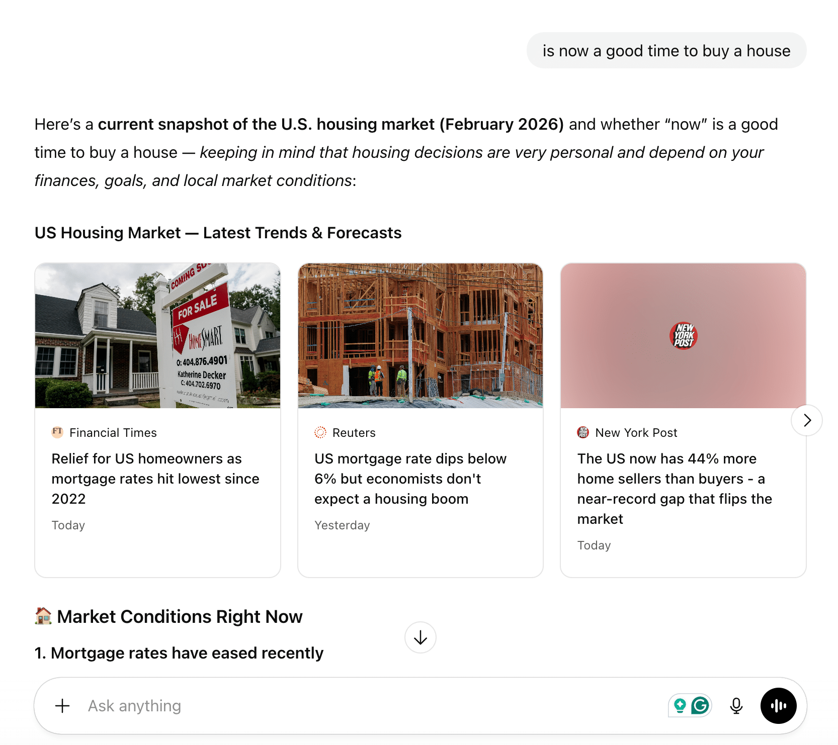 ```json
{
  "alt": "February 2026 snapshot of the U.S. housing market trends and forecasts.",
  "caption": "Explore the latest trends in the U.S. housing market for February 2026, including mortgage rates and buyer-seller dynamics.",
  "description": "This image presents a February 2026 overview of the U.S. housing market. It features articles from the Financial Times, Reuters, and New York Post detailing recent mortgage rate changes, construction trends, and market dynamics. Key highlights include mortgage rates hitting the lowest since 2022 and a notable gap with more home sellers than buyers. This image serves as a guide for potential homebuyers evaluating current market conditions."
}
```