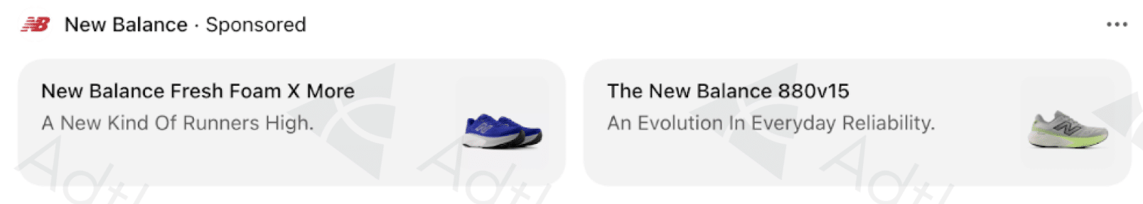 ```json
{
"alt": "New Balance ad featuring Fresh Foam X More and 880v15 shoes.",
"caption": "Discover the ultimate comfort and reliability with New Balance's Fresh Foam X More and 880v15 shoes, designed for runners seeking excellence.",
"description": "This sponsored New Balance advertisement showcases two of their popular running shoes: the Fresh Foam X More, highlighting a 'New Kind Of Runners High,' and the 880v15, known for 'An Evolution In Everyday Reliability.' The image features a blue pair of Fresh Foam X More and a gray pair of 880v15, both designed to provide superior comfort and performance. Perfect for athletes and casual runners alike, these shoes promise durability and innovation. Keywords: New Balance, running shoes, Fresh Foam X More, 880v15, reliability, comfort."
}
```