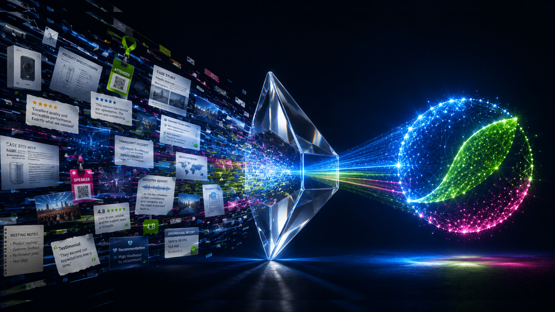 ```json
{
"alt": "Digital transformation concept with documents flowing through a crystal prism into a vibrant digital sphere.",
"caption": "Witness the dynamic transformation of information as it passes through the prism, evolving into a radiant digital sphere of innovation.",
"description": "A visually striking image depicting digital transformation. Documents and data are represented on one side, flowing through a transparent crystal prism, and emerging into a colorful, interconnected digital sphere. The prism acts as a metaphor for transformation, with vibrant colors symbolizing innovation and connectivity. Ideal for illustrating concepts in data processing, innovation, and digital evolution."
}
```