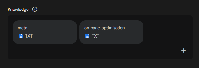 ```json
{
  "alt": "Screenshot showing two text documents labeled 'meta' and 'on-page-optimisation' in a dark interface.",
  "caption": "Explore the essentials of digital marketing with documents on 'meta' and 'on-page-optimisation' displayed in a sleek, dark-themed interface.",
  "description": "This image is a screenshot of a digital interface showing two text documents labeled 'meta' and 'on-page-optimisation.' The interface has a dark theme, creating a modern and sleek look. These documents indicate a focus on digital marketing strategies, encompassing meta tags and on-page SEO techniques. Ideal for those interested in search engine optimization and web content development."
}
```