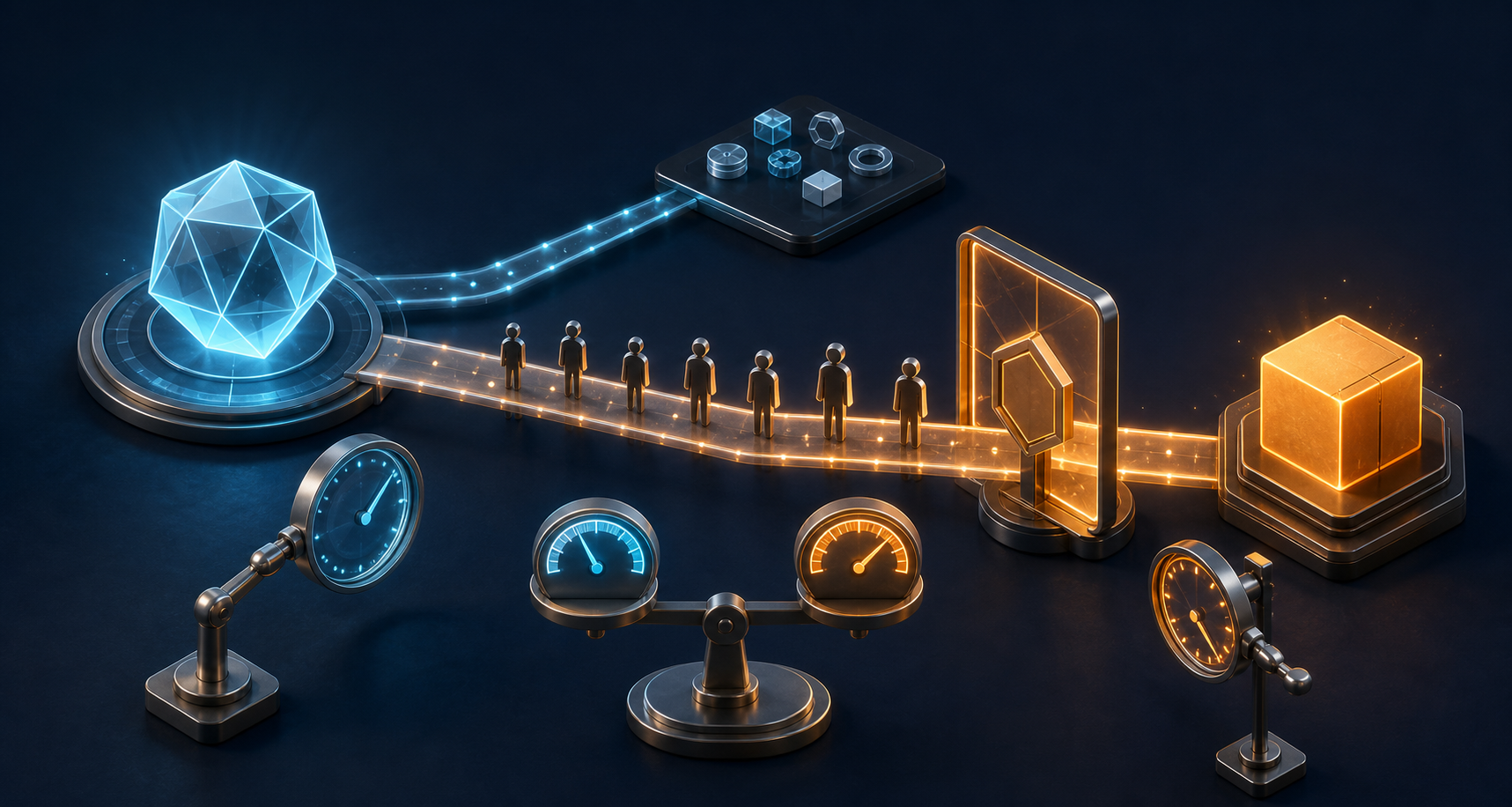 Two measured pathways lead from a generated answer to source-reference tokens and to a qualified business outcome.