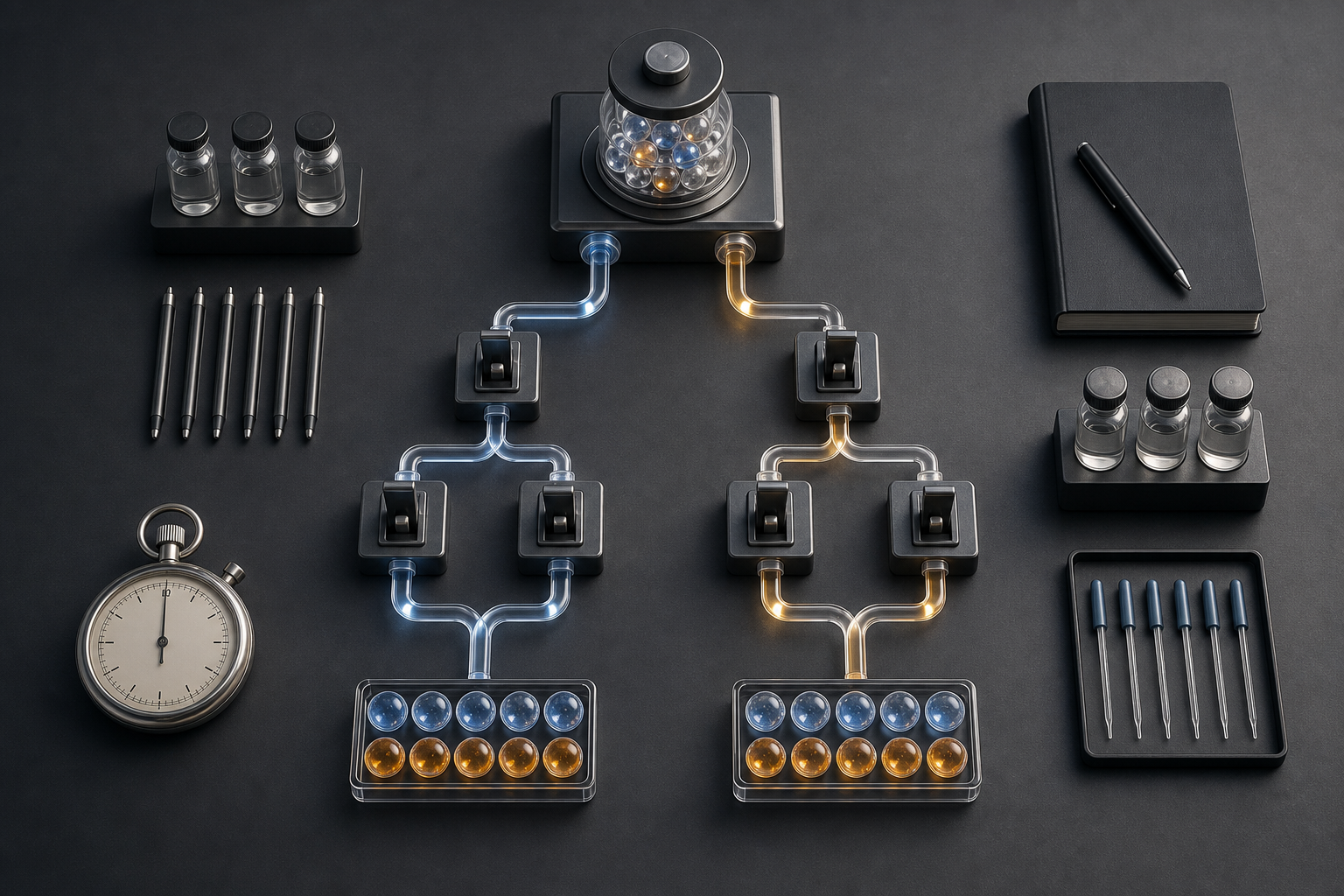 Two matched campaign pathways use different switch settings in a controlled side-by-side testing setup.