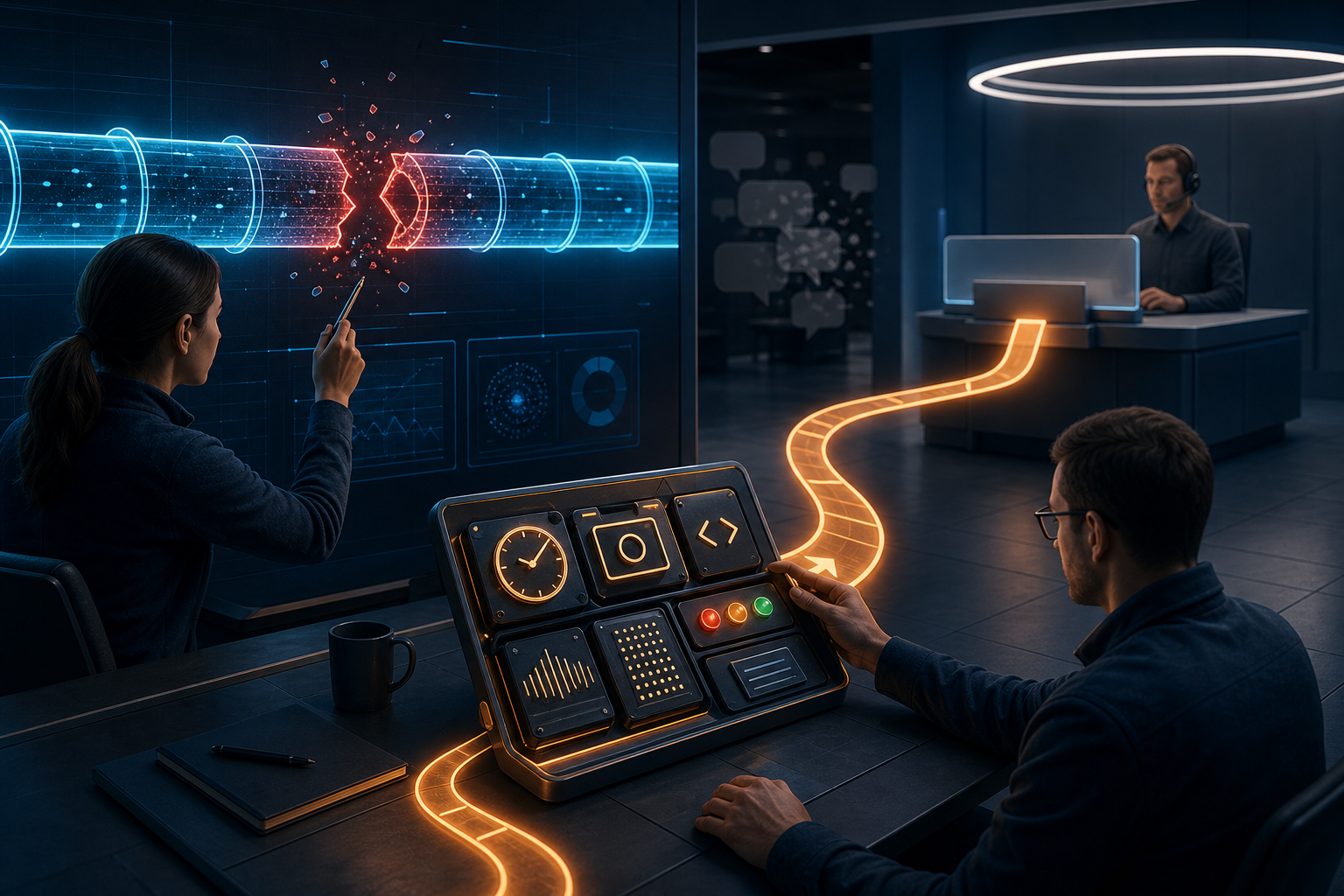 Two technical specialists document a broken data pipeline and assemble diagnostic evidence for a structured support handoff.