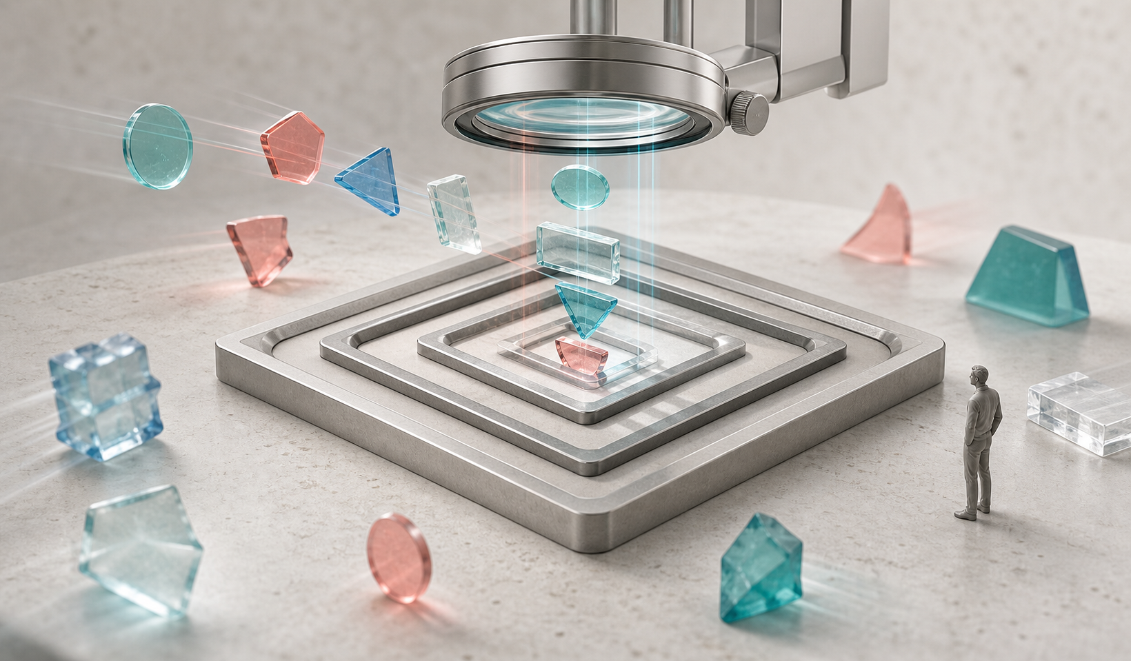 Colored evidence fragments pass through nested transparent filters while mismatched pieces remain outside the aligned frames.