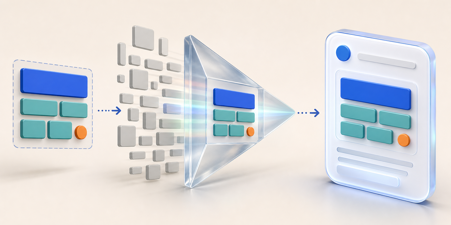A complete content module passes through a retrieval prism and emerges intact in an AI answer surface.