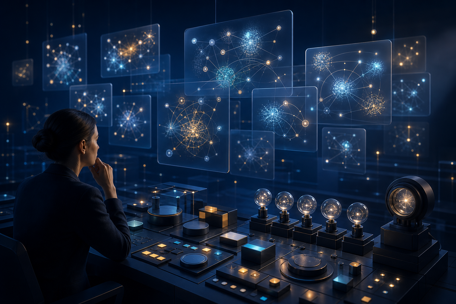 An analyst uses observation instruments to compare changing abstract answer windows and source connections over time.