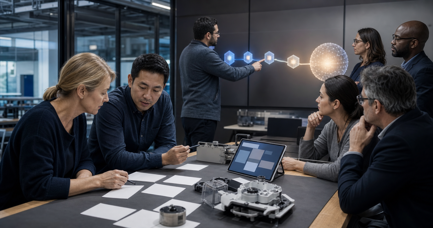 A client expert, agency strategist, and technical analyst conduct a live test using research materials and an abstract claim-verification workflow.