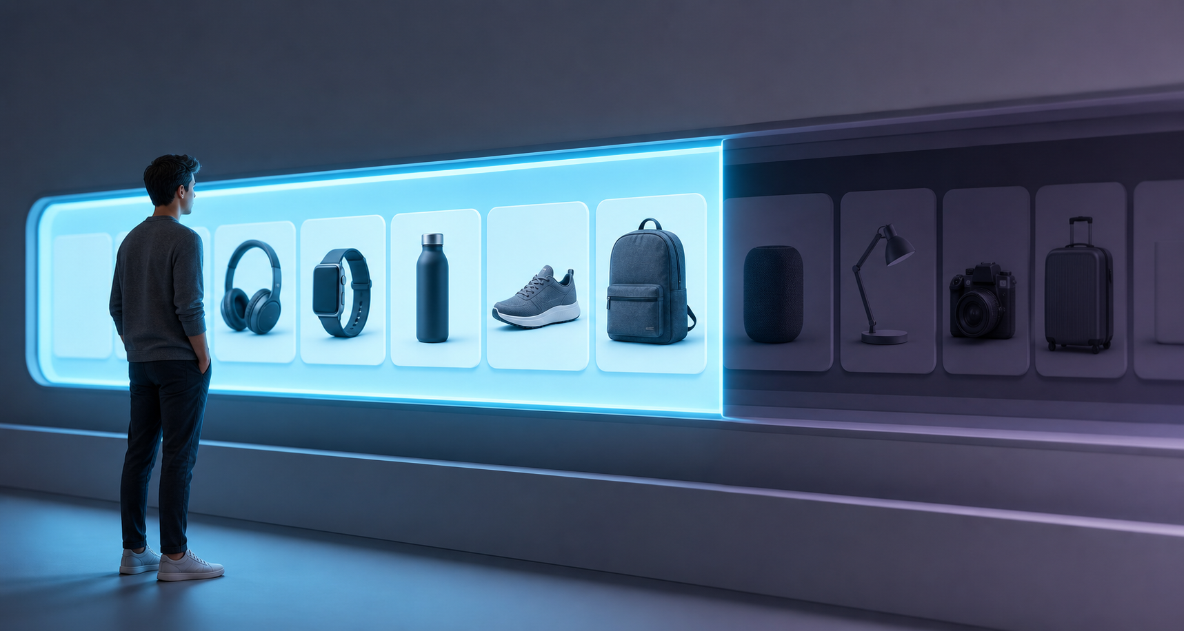 Shopper viewing a product carousel where several items are visible and many more remain hidden beyond the screen edge.