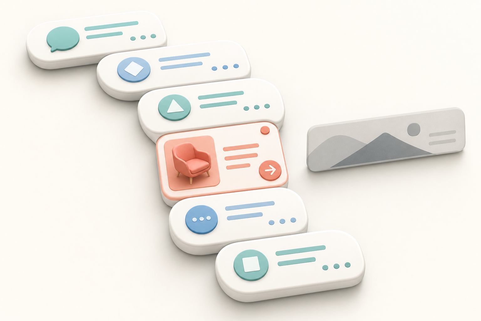 A distinct sponsored module fits into a flowing sequence of text-free conversation cards while a separate banner sits outside the flow.