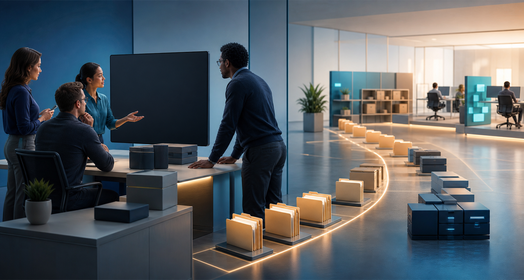 Marketing operations professionals move organized files from an inactive software module toward a modern modular workspace.