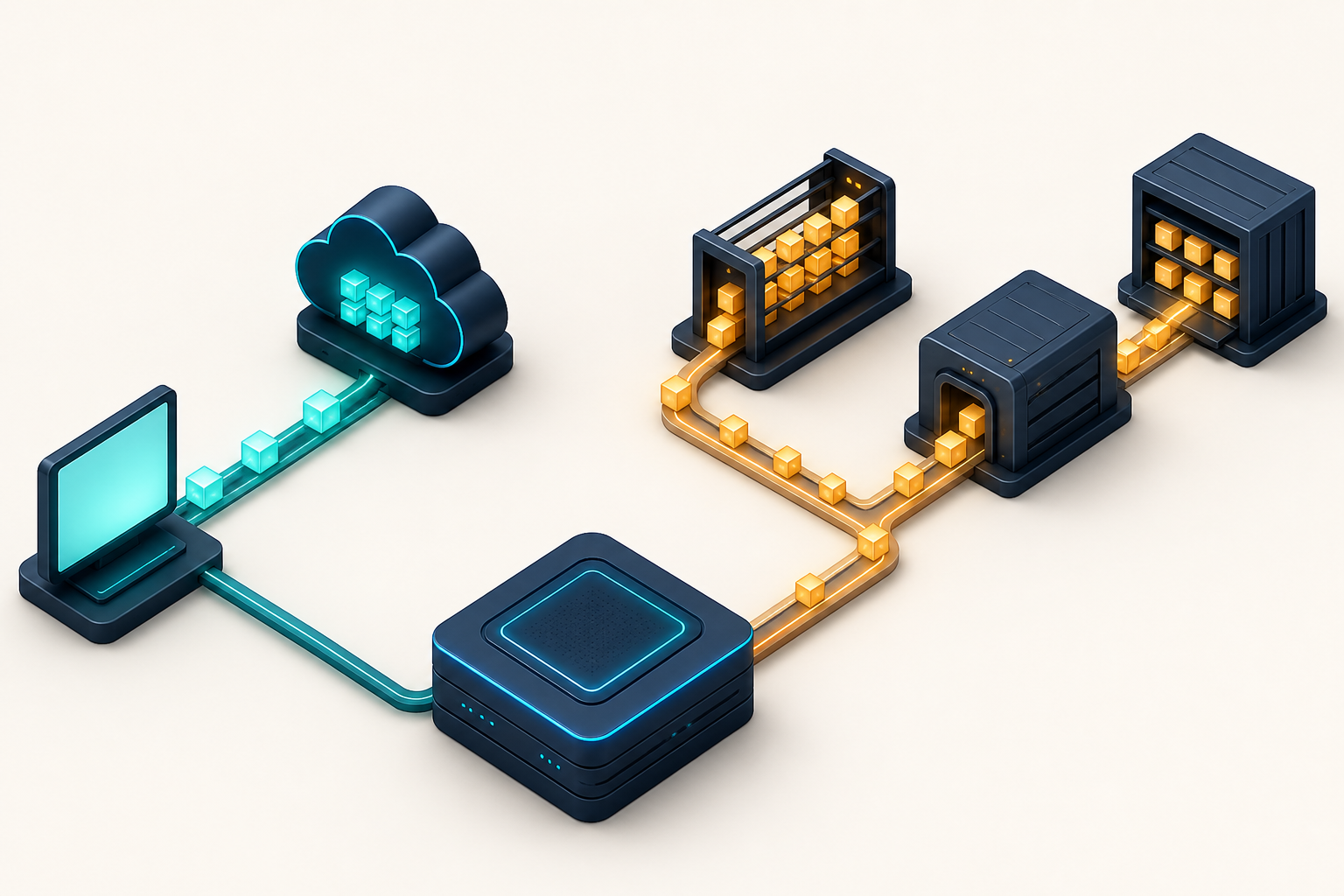 Two data-reporting routes show a short interactive query path beside a larger multistage batch-processing path.