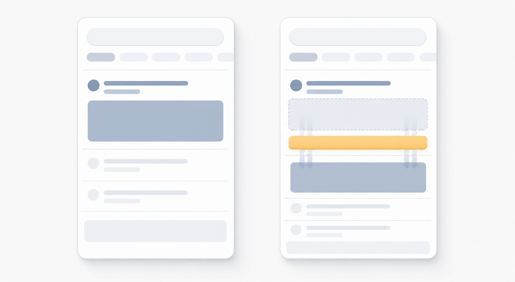 Two generic mobile search ad layouts, with the second showing a highlighted disclosure strip displacing the main description block.