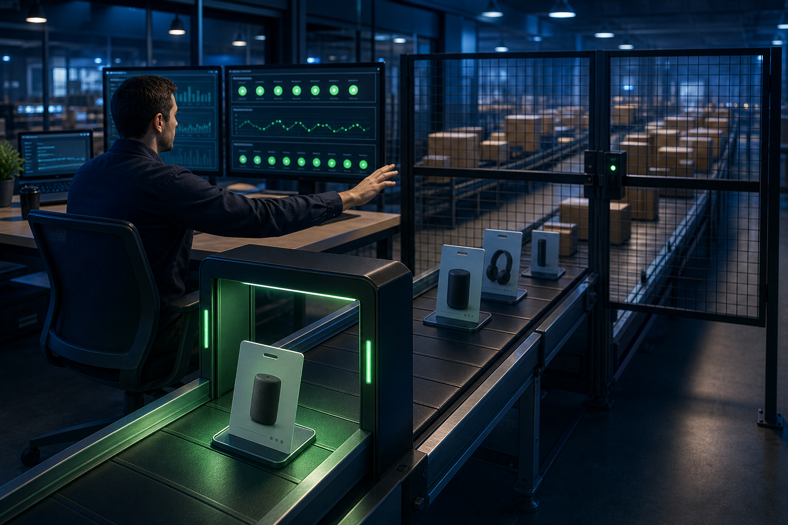An operator verifies one test product and a small batch through a restored connection while a larger product-update queue remains held behind a gate.