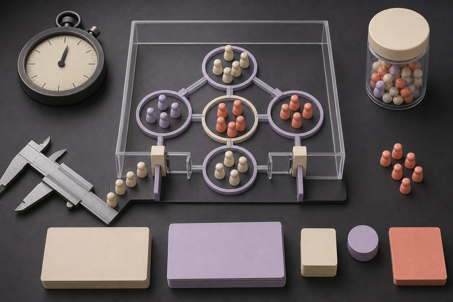 A bounded advertising test uses campaign tokens, connected community circles, control gates, a timer, and a reserved budget.