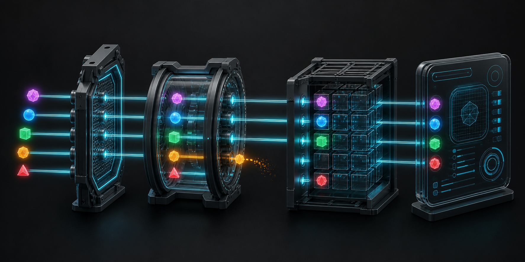 A cutaway data pipeline shows one amber signal disappearing at a broken connection before the remaining signals reach a dashboard.