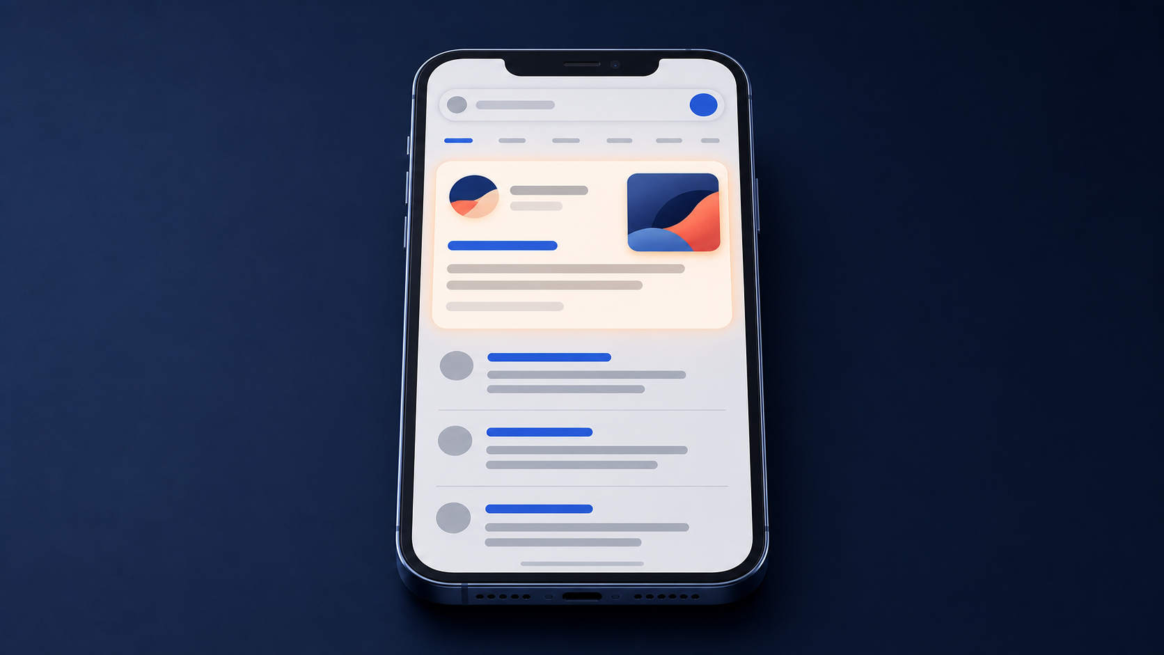 A smartphone shows a generic mobile search result with an identity emblem and brand image positioned above blank ad-copy lines.