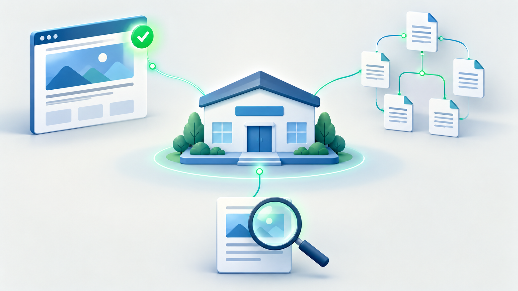 Three diagnostic signals converge on an intact website structure to represent independent indexing checks.