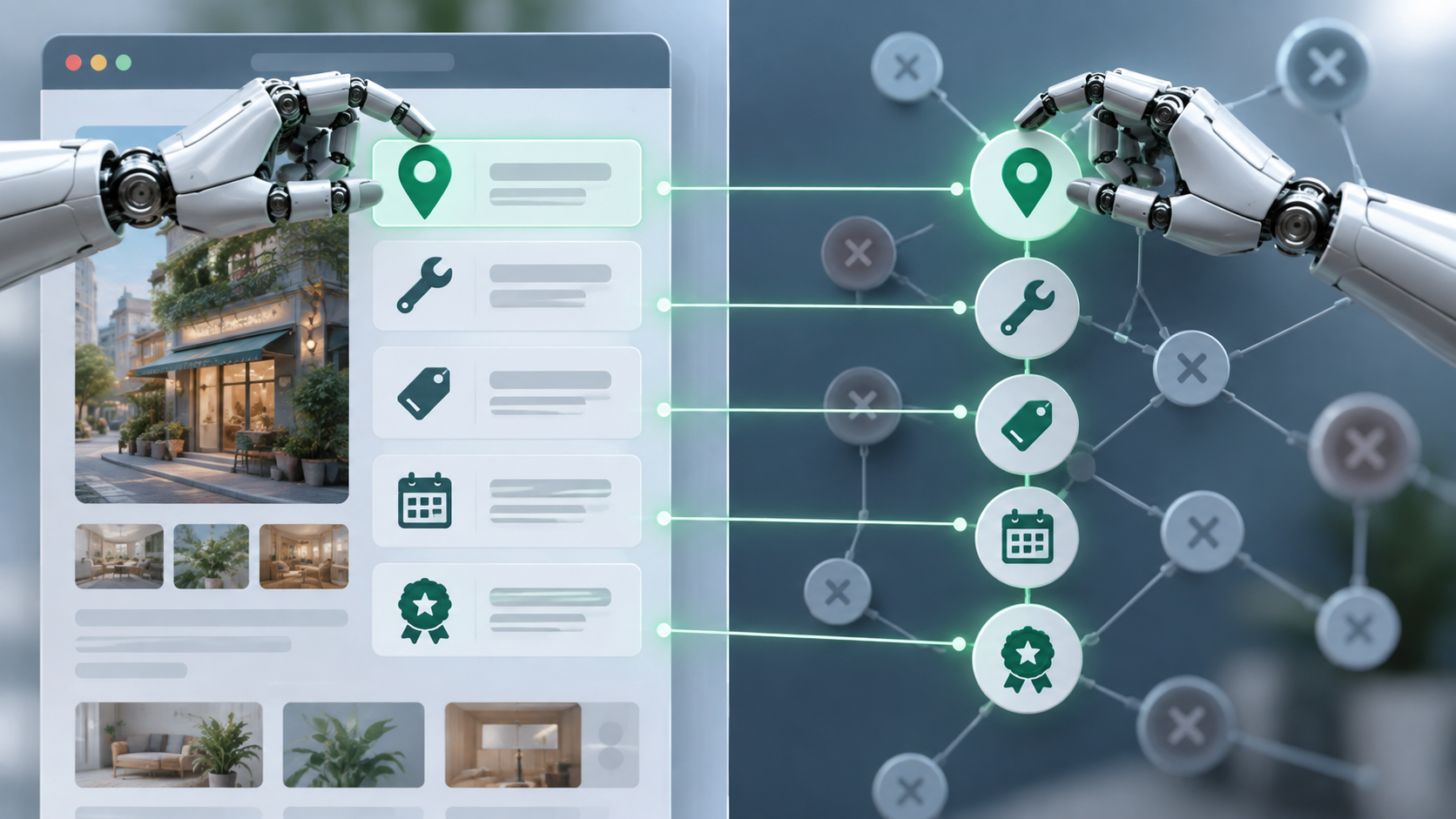 Matching location facts are corrected simultaneously on a website interface and in a connected structured-data network.