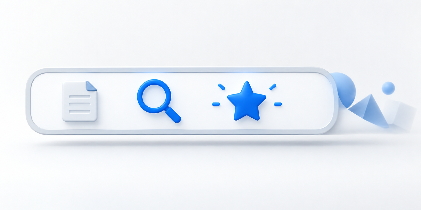 Essential page and search symbols remain visible inside a title-shaped frame while decorative shapes are cropped at the right edge.