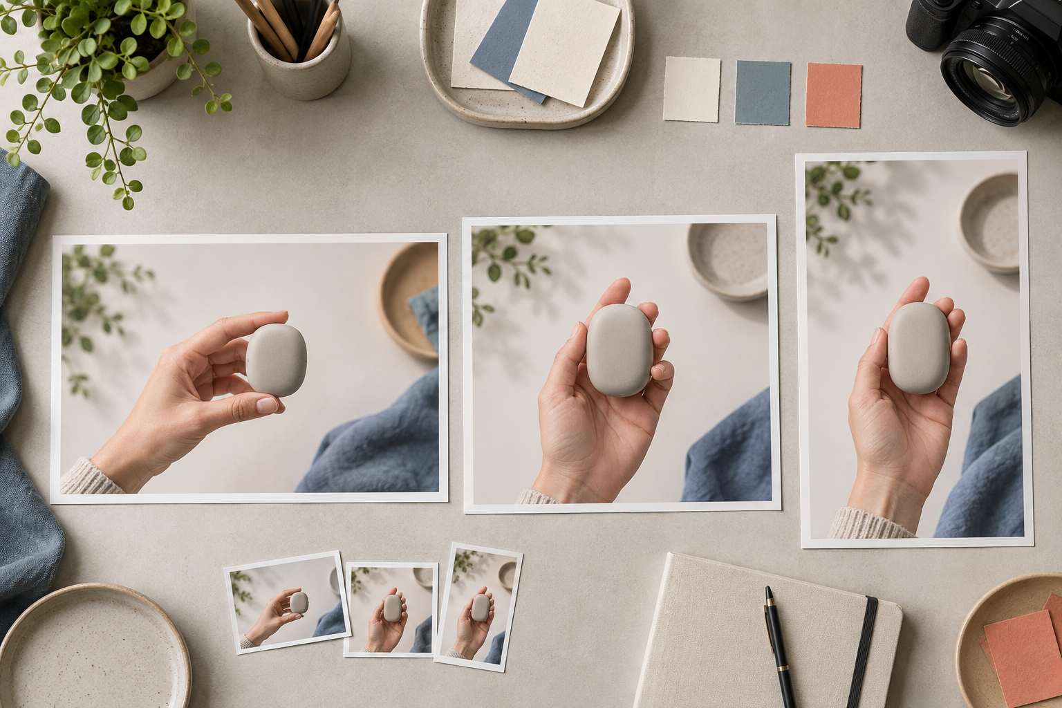 Three source-image layouts place the same unbranded product in landscape, square, and vertical compositions.