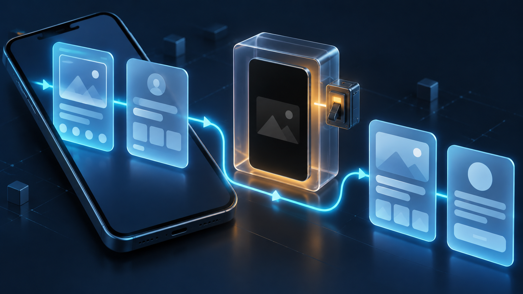 A smartphone app journey routes around a black ad screen that has been isolated behind a protective barrier.
