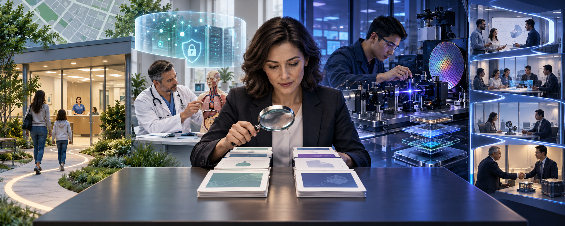 An evaluator compares evidence from a secure local healthcare setting and a technical laboratory with a long buyer journey.