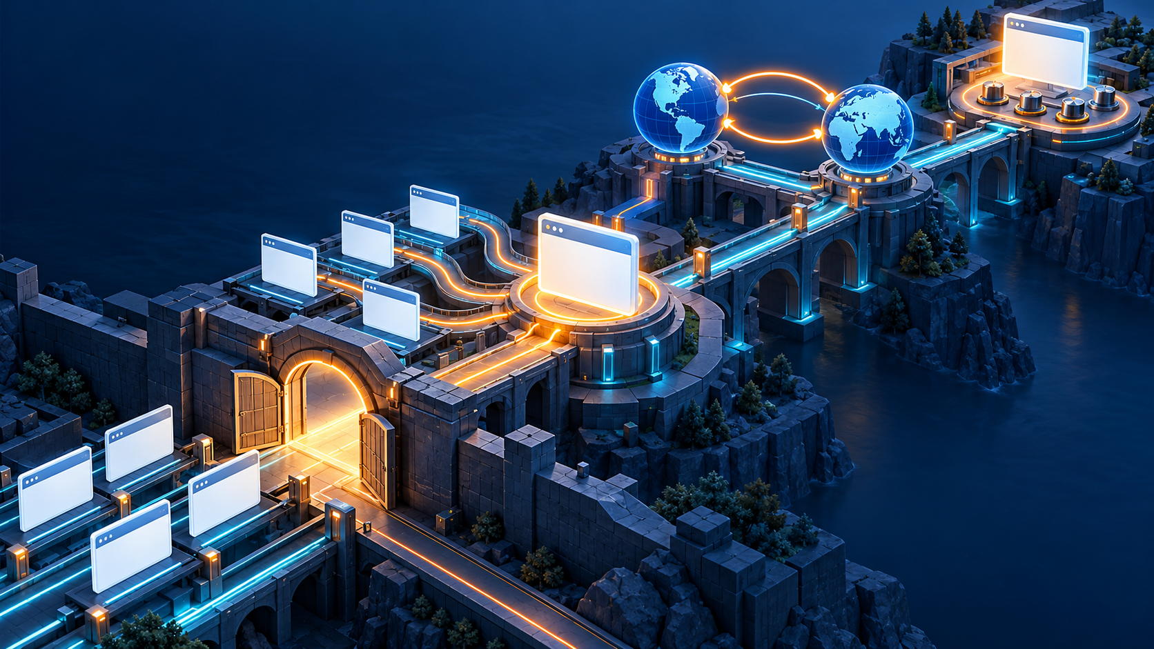 Four connected repair stations restore page access, consolidate duplicates, reconnect discovery paths, and refine a working webpage.