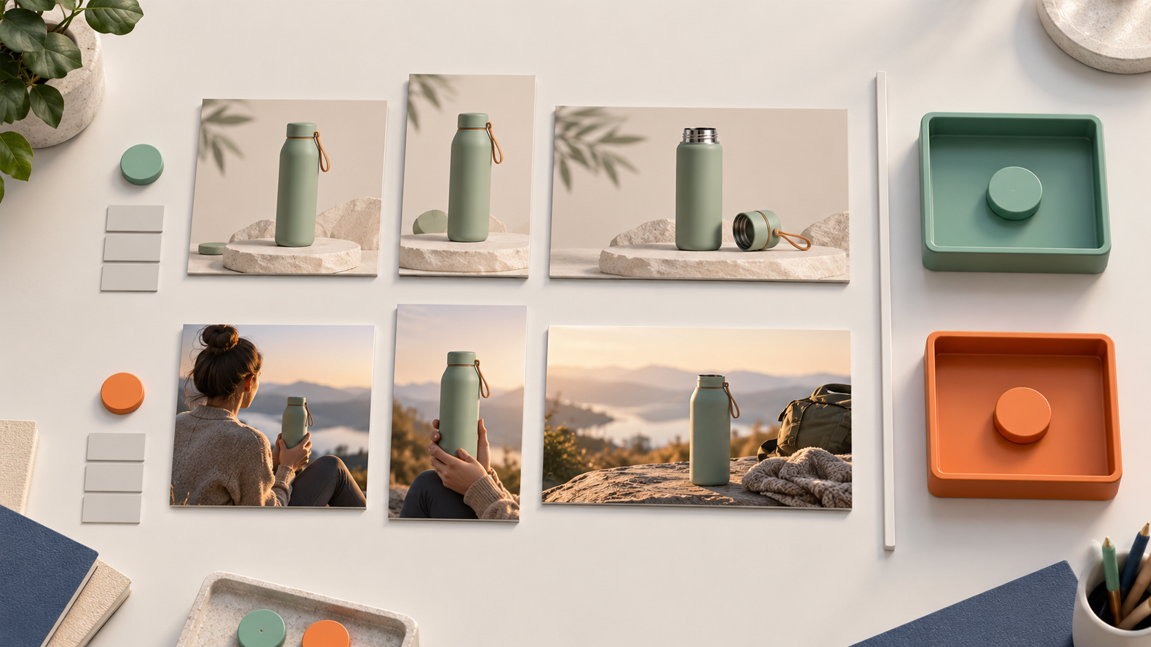 Two matched rows of advertising mockups compare a product-focused concept with a lifestyle concept while all other visual elements remain consistent.